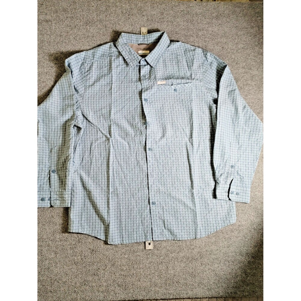 Columbia Men's Omni-Shade Vented Lightweight Nylon Blue Check Outdoor Shirt XL